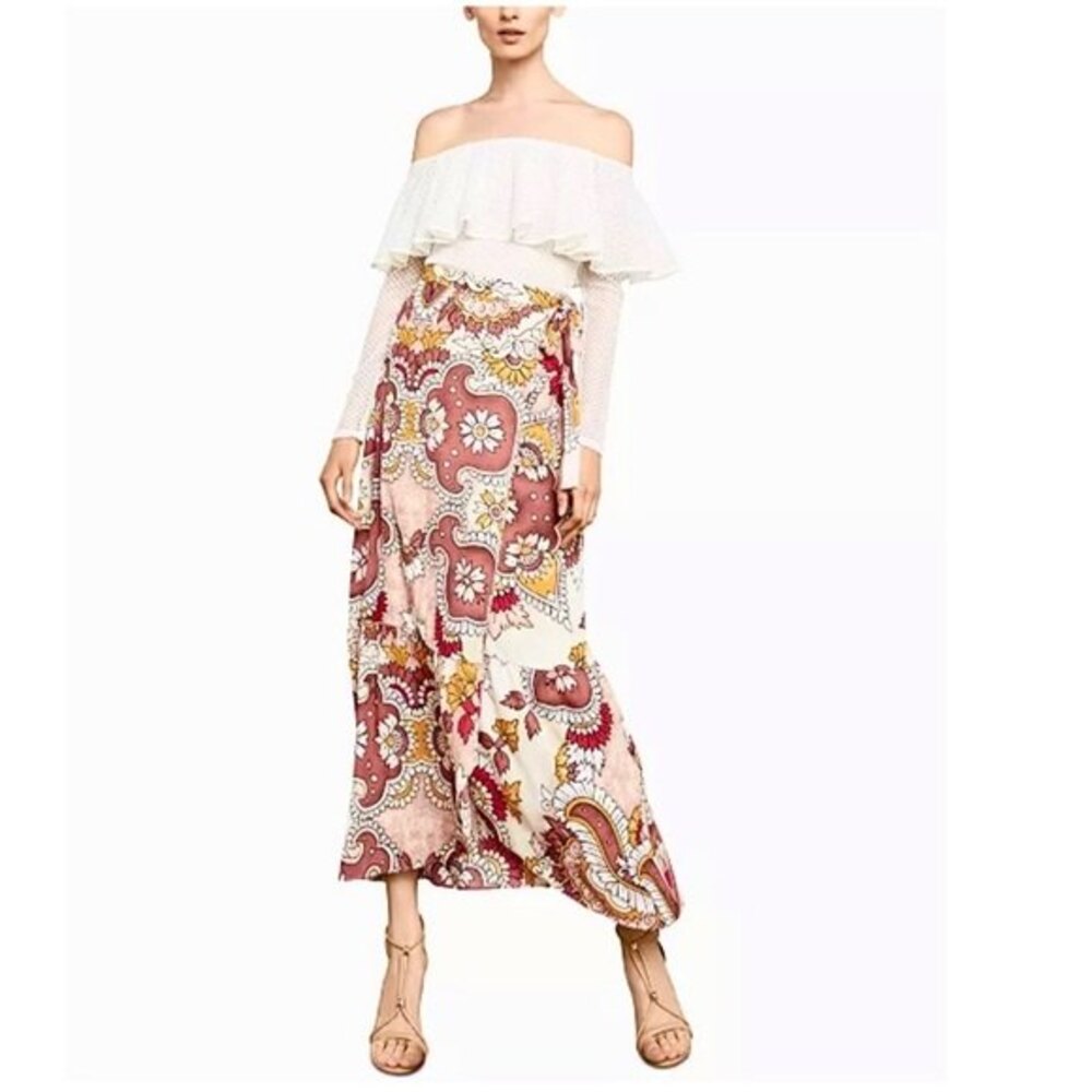 BCBGMAXAZRIA Grand Paisley 
Maxi Wrap Skirt In Dusty Rio XS NWT